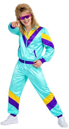 Costumed Jogginganzug 80er 90er Jahre Overall - Trainingsanzug Outfit Retro Bad Taste - Jogginganzug Herren & Damen - Fasching & Karneva (M-L,-blau)