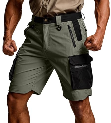 Generico Pantaloncini Cargo Uomo Estivi Pantaloni Corti da Lavoro Uomo Eleganti Bermuda Shorts Elasticizzata con Multi-Tasche in Cotone Tasconati Trekking Casual Sportivi Leggero Pantaloncini