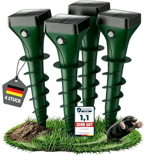 4er Pack Maulwurf Vertreiber Testsieger, maulwurfschreck Solar,Ultraschall wühlmaus vertreiben,Maulwurf vertreiben FüR Den Outdoor, Garten, Rasen WüHlmausschreck, wasserdicht und flüsterleise