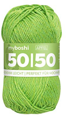 myboshi 50/50-Ganzjahres-Wolle aus Baum- und Merinowolle, für Oberbekleidung geeignet, Mulesing-frei, hochwertiges Häkel-/Strickgarn, 50g, Ll 110m Grün (Apfel), 1 Knäuel