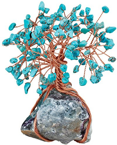 rockcloud Grüner Howlith Türkis-Kristallbaum Feng Shui baum mit Fluorit Cluster Basis Dekoration für Reichtum und Glück