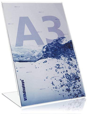 DIN A3 Werbeaufsteller/L-Ständer/L-Aufsteller im Hochformat/Tischaufsteller aus original PLEXIGLAS®
