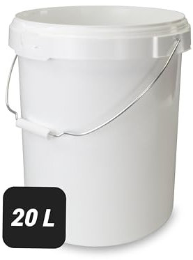 Trevendo 20 Liter Eimer mit Deckel und Metallgriff, lebensmittelecht - luftdicht - stabil - stapelbar - Leereimer zur sicheren Lagerung inkl. Trevendo Beschriftungsetikett