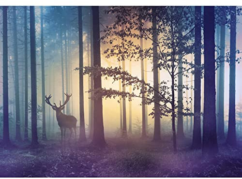 Runa Art Papier peint intissé 396 x 280 cm Forêt brouillard cerf | Toison Décoration Murale Salon Chambre á Coucherr | Fabrication Allemande | bleu jaune 9338012a
