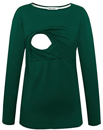 Smallshow Women's Long Sleeve Breastfeeding Top Maternity Nursing T-Shirt Pregnancy Clothes Deep Green S