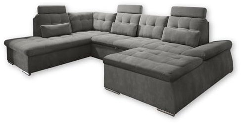 NALO Wohnlandschaft in U-Form, Stoffbezug Stone - Ausziehbares Sofa mit Schlaffunktion & Bettkasten - 324 x 107 x 170 (218) cm (B/H/T)