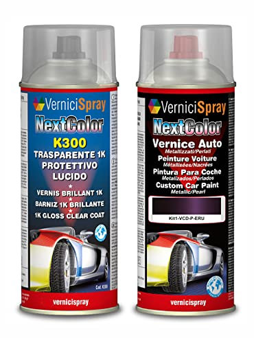 Kit Retouche Voiture compatible avec PEUGEOT 208 ERU PURPLE NIGHT MET. - Bombe de peinture Couleur originale du constructeur et Vernis Transparent, 400 ml