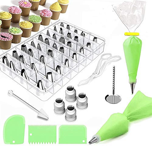 Kit di Decorazione per Torte 62 PZ Utensili per Decorare Torte Forniture Giradischi Ugelli per Pasticceria per Sacchetti di confetteria per Pasticceria Suggerimenti per ugelli per tubature di glassa