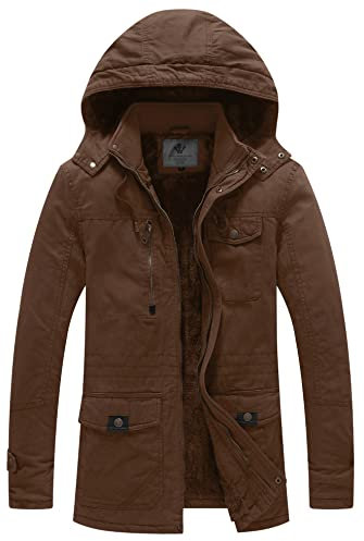 WenVen Homme Veste Rembourrée en Coton Chaude Hiver Blouson à Capuche Manteaux d'Extérieur Veste Doublée en Polaire Coupe-Vent Manteau Matelassé Marron 3XL