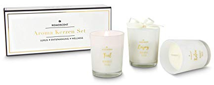 Römer Wellness Geschenkartikel: ROMOSCENT Aromakerzenset Vanille, 3-teiliges Duftkerzenset im edlen Glas; Maße: ca. 22 x 6.5 x 9 cm