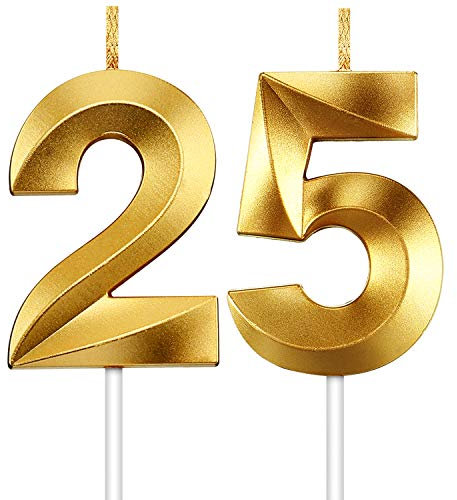HICARER 2 Stücke Nummer Kerze Gold Glitzer Kerzen Dekorative Geburtstagstorte Kerzen Geburtstag Kuchen Topper Dekoration für Hochzeit Geburtstag Jubiläum Feier Abschluss (Nummer 25)