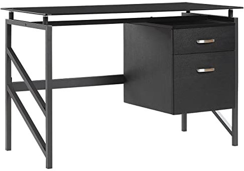 Beliani Moderner Schreibtisch in Schwarz mit Glasplatte 117 x 57 cm Moriton