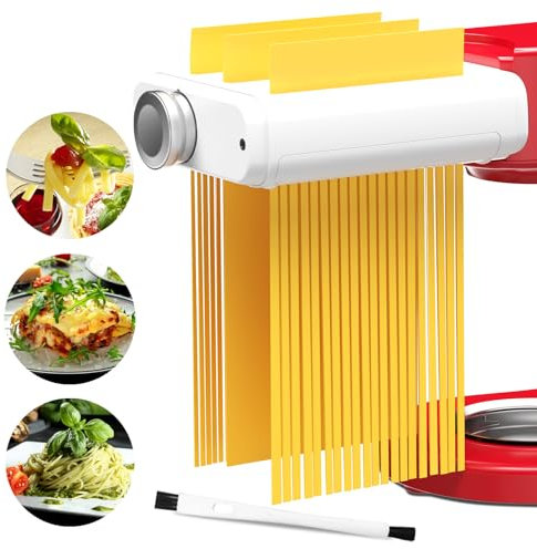 Pasta Maker Attachment for Kitchenaid Mixers, Noodle Maker 3 in 1 Set of Pasta Sheeter Fettuccine Cutter Spaghetti Cutter and Cleaning Brush, Kitchen aid Mixer Accessories White