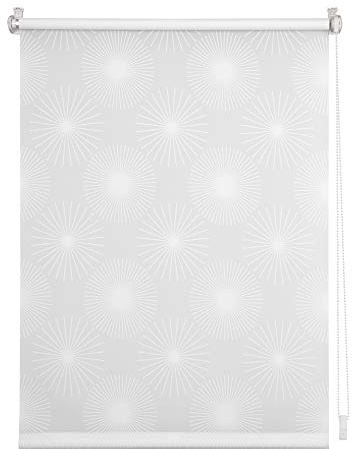 Lichtblick Rollo Blickdicht ohne Bohren Weiß Sonne 80 cm x 150 cm (B x L) | Rollos für Fenster ohne Bohren, Seitenzugrollo Klemmfix, Klemmträger, lichtdurchlässig, Ausbrenner, weiß-weiß, Klemmbar