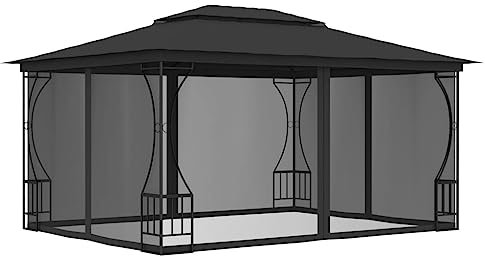 vidaXL Pavillon mit Netz UV-beständig Partyzelt Festzelt Gartenzelt Gartenpavillon Stahlrahmen Bierzelt Zelt Garten 300x400x265cm Anthrazit