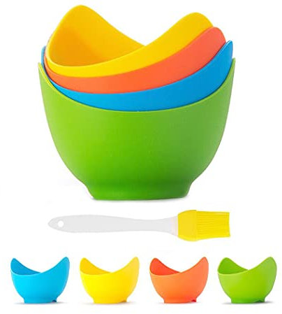 Hoshen FDA Hochtemperaturbeständiger Silikon-Eier-Dampfgarer, Silikon-Antihaft-Eierkocher, Silikon-Eierablage zum Kochen von Eierbechern, BPA-frei, mit Silikonölbürste, 4 Stück
