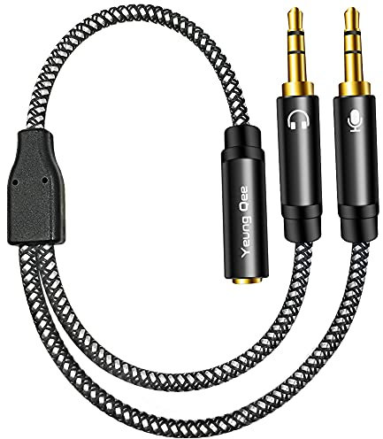 Yeung Qee Headphone Mic Splitter CTIA Standard 3.5mm Female to 2 Dual 3.5mm Jack Male Microphone Audio Y Splitter Adapter Cable Compatible with PC,Laptop Desktop,Gaming Headset, Speaker(30cm,black)