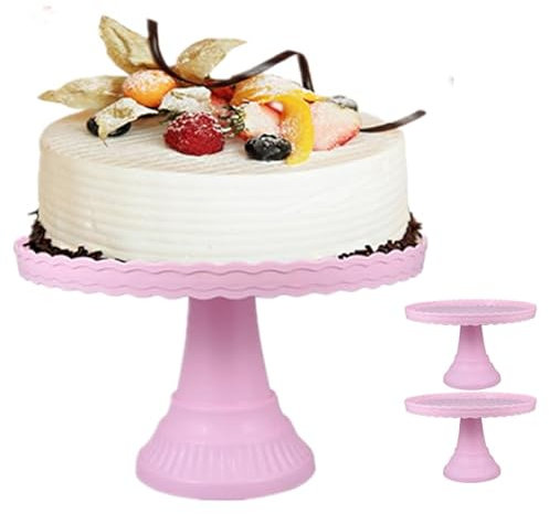 2 Soportes Redondos para Tartas, Soporte De Plástico Rosa para Tartas, Bandeja para Exhibición De Tartas, Decoración De Mesa De Fiesta, Soporte De Exhibición De Alimentos para Postres, Pasteles
