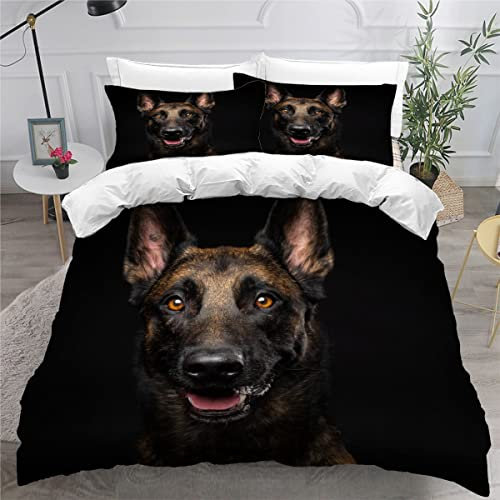 AOYNP Bettwäsche 135x200 Belgischer SchäFerhund Bettbezug Set 3 teilig Weich Microfaser Bettwaren Süß Tier Hund Bettwäsche-Set für Kinder Teenager ReißVerschluss Bettbezug Mit 2 Kissenbezug 80x80cm