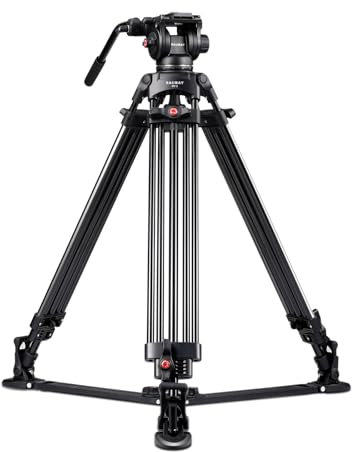 RAUBAY DV-2 Professional Fluid Head Video Tripod System, 69 Heavy Duty Camera Stands with Ground Spreader, Aluminium Twin Leg, QR Plate, Max Load 17lbs for DSLR, Digital Cine Style, Camcorder