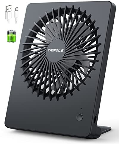 TriPole USB Desk Fan, Portable 2000mAh Battery Rehcargeable Table fan, 3 Speeds 4-16H Silent Mini Fans, 180° Adjustable Handheld Fan for Office, Bedroom, Home, Travel, Camping