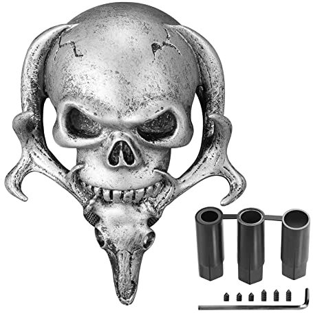 Blueshyhall Pomo de palanca de cambios para coche con diseño de calavera, cubierta universal para palanca de cambios de calavera, adaptador de ajuste de perilla de palanca de cambios para coche plata