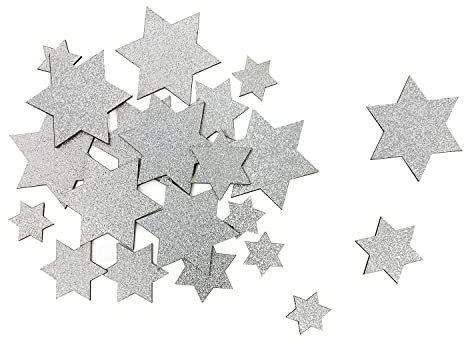 Oblique Unique® Holz Sterne Streudeko verschiedene Größen funkelnde Sterne Tisch Deko Weihnachten Jubiläum Hochzeit Geburtstag Party (Holz Sterne Set 6 Eckig - Silber)