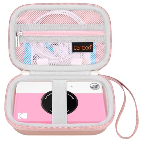 Canboc Hard Carrying Case for KODAK Printomatic Digital Instant Print Camera, Zipper Mesh Bag fit Photo Paper and Cable, Rose Gold