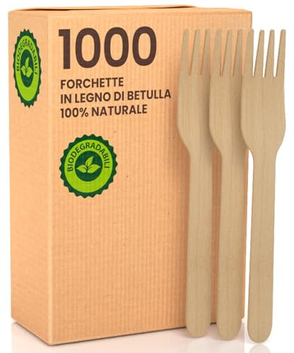 Lot de 1000 fourchettes écologiques en bois de bouleau jetables 100 % naturels biodégradables et compostables couverts jetables