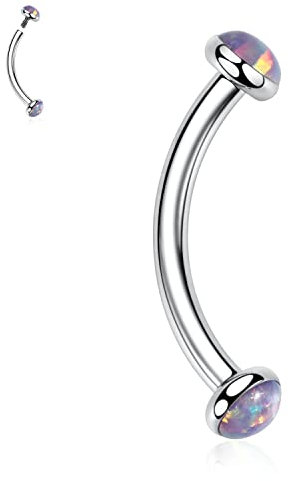 Augenbrauen-Piercing-Schmuck Curved Eyebrow Barbell Augenbrauenringe 16G Bauchnabelring Pueple Opal Augenbrauenstege G23 Titan Nabelringe Zungenring Rook Daith Ohrringe Augenbrauenpiercings 12mm