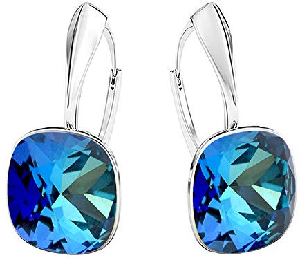 Square 12 mm Wunderbar Hängend Ohrringe 925 Silber Österreichische Zirkonia - Schmuck für Frauen und Mädchen - Hängeohrringe Ideal für Geschenke für Frauen (Bermuda Blue)