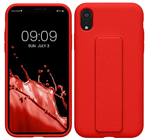kwmobile Case Compatible with Apple iPhone XR - Case with Hand Strap and Stand Soft TPU Silicone Coating - Red