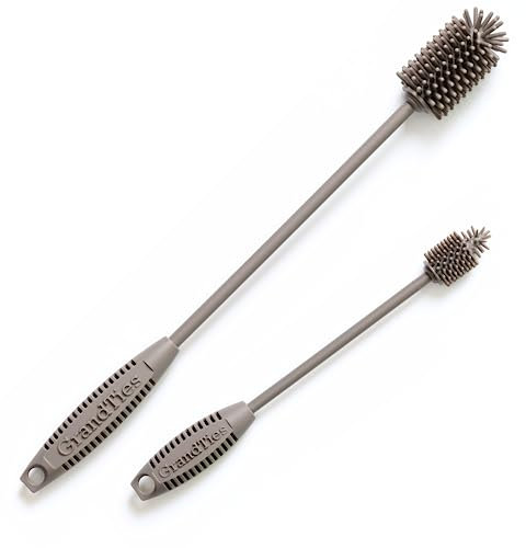 GrandTies Silikon-Flaschenreinigungsbürsten-Set | Extra lange Flaschenbürste für schmale Halsflasche, Wasserflasche, Becher, Becher, Mixerflasche, Becher, Trinkbecher, Hydroflasche, Babyflasche,