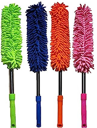 PNJB, Microfibre Noodle Duster Extending Pole Home Office Cleaning Dusting, Essentials Retractable For Long-Reach, Washable Dusting Brush, Duster For Multipurpose Cleaning Use (4pcs)