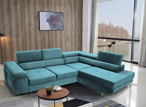 ALTDECOR Ecksofa mit Schlaffunktion und Bettkasten Corner Sofa Bett Eckcouch Couch L-Form Schlafcouch Ausziehbar Wohnlandschaft Schlafsofa Cauchsofa - ANT-L - 275x205x90 cm Hellblau