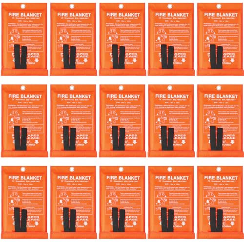 Jerify Feuerlöschdecke aus Fiberglas, feuerfest, feuerfest, für Küche, Zuhause, Auto und Büro, 99 x 99 cm, Orange, 15 Stück