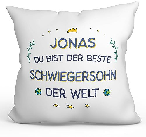 Mugffins Personalisierte Kissen mit Füllung mit Spruch für SCHWIEGERSOHN - Auf Deutsch - Beste der Welt - 40 x 40 cm - Individuell Anpassbar Geschenk