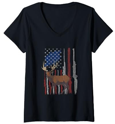 Jäger Hirsch Elch Bock jagen Elkaholic T-Shirt mit V-Ausschnitt
