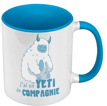 Premium Quality Colour Mug Blue – Yeti de Compagnie Animal Myth Film Dream – Mug with Handle and Coloured Interior
