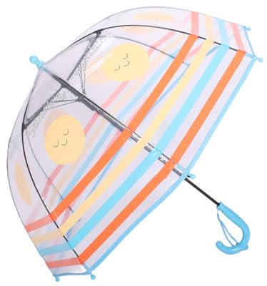 Rhomba Klar Transparente Blase Clear Bubble Umbrella for Children Lightweight Cute 8 Fibre Ribs Cute Dome See Through Perfect for Walking Kids Umbrella for Child (Blauer Regenbogen)