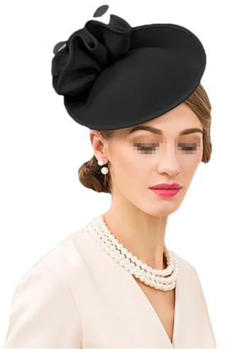 Damenhut, Wolle, Kirche, Pillbox, Filz, Fedoras, Vintage, Blume, Hochzeit, Derby-Hut, Schwarz , Einheitsgröße