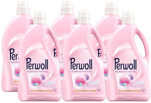 PERWOLL Wolle & Feines Waschmittel 6x 52 WL (312 Waschladungen), Feinwaschmittel reinigt sanft, glättet und erneuert Fasern & verhindert Knötchen, mit Dreifach-Renew-Technologie