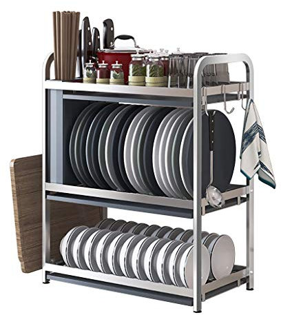 PINZHEN Estante Multifuncional para Platos de Cocina, Estante para secar Platos con Utensilios, Soportes para Tapas de ollas y escurridor de Platos, Estante de Almacenamiento de Acero Inoxidable