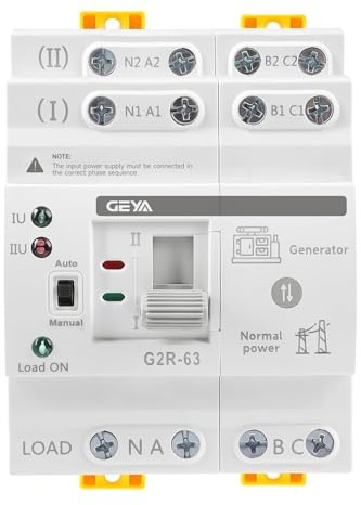 GEYA Mini ATS Doppelstrom Automatischer/Manueller Umschalter,Solar Automatikschalter mit Über-und Unterspannungsschutz unterbrechungsfreie Stromversorgung DIN-Schiene(4P 63A AC220V)