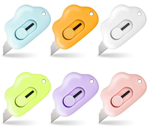 6 Stück Mini Cuttermesser Mini Kartonöffner Klein Wolken Teleskopmesser Mini Box Cutter Utility Messer für Express-Box, Papier, Schachtel (6 Farben)