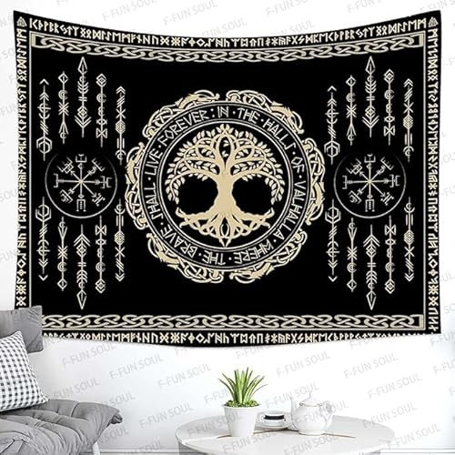 STCREE Nordic Vikings Wandteppich, 203,2 x 152,4 cm, Wikinger-Yggdrasil-Baum des Lebens, keltische Rune, skandinavische ästhetische Mythologie, Wandbehang für Schlafzimmer, Wohnzimmer, Dekor