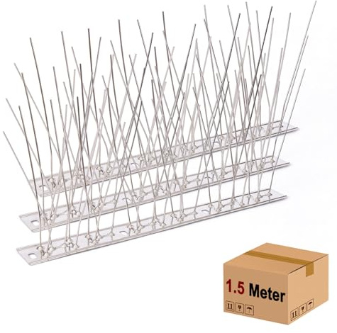 Bird Spikes for Pigeons, 1.5M (4.9ft) Pigeon Spikes for Roofs and Windows, Bird Control Anti Pigeon Spikes Bird Deterrent Set for Crows, Seagulls and Small Birds