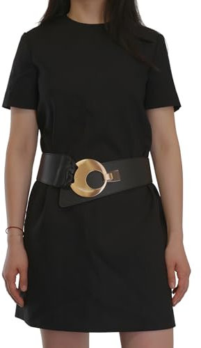 FASHIONGEN - Breiter ledergürtel für Damen mit runder gekreuzter Schnalle SOLAINE - Schwarz (Goldenschnalle), S-L