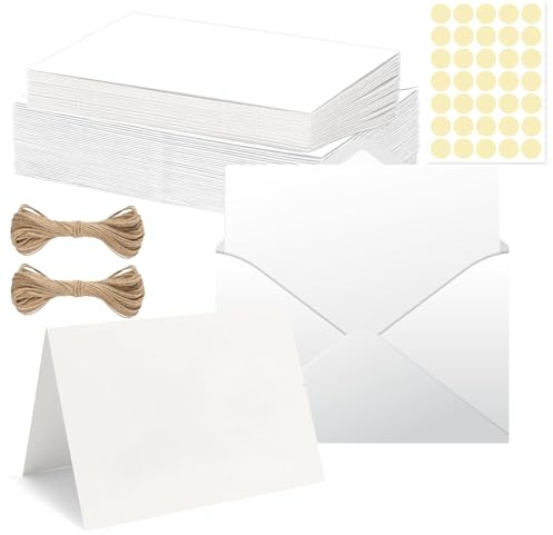 30 Sets Karten mit Briefumschläge Blanko, Umschläge Falt-Karten Klappkarten Kuverts für Grußkarten, Einladung, Geburtstagskarten, Dankeskarten (Weiß)