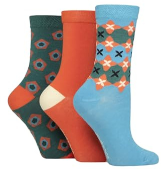SockShop Ladies’ Plain Patterned Striped Bamboo Socks Soft Breathable Socks Assorted Colours 4-8 Pack of 3 Patterned Storm Geo